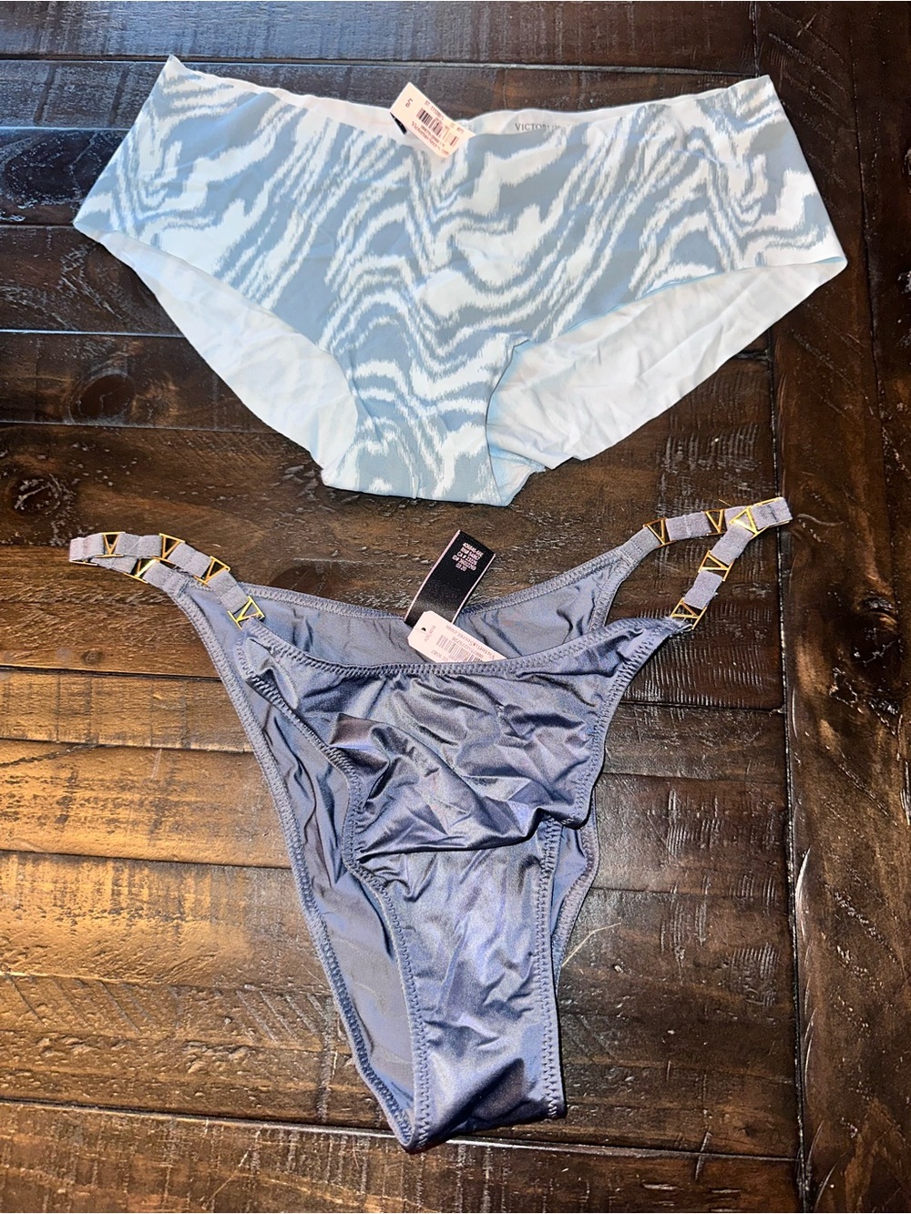NEW WT Victoria’s Secret Women’s Large Set of 2 Panties Blue / Grey Very Sexy